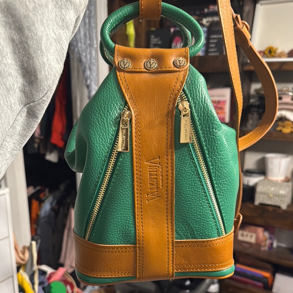 Valentina Green and Tan Leather Backpack